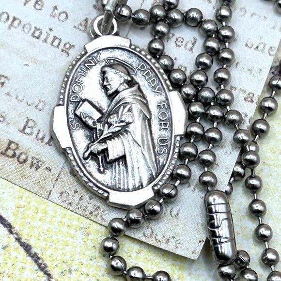 Vintage Saints Dominic and Ann Religious Medal Charm Pendant Long Chain Necklace - Picture 2 of 13
